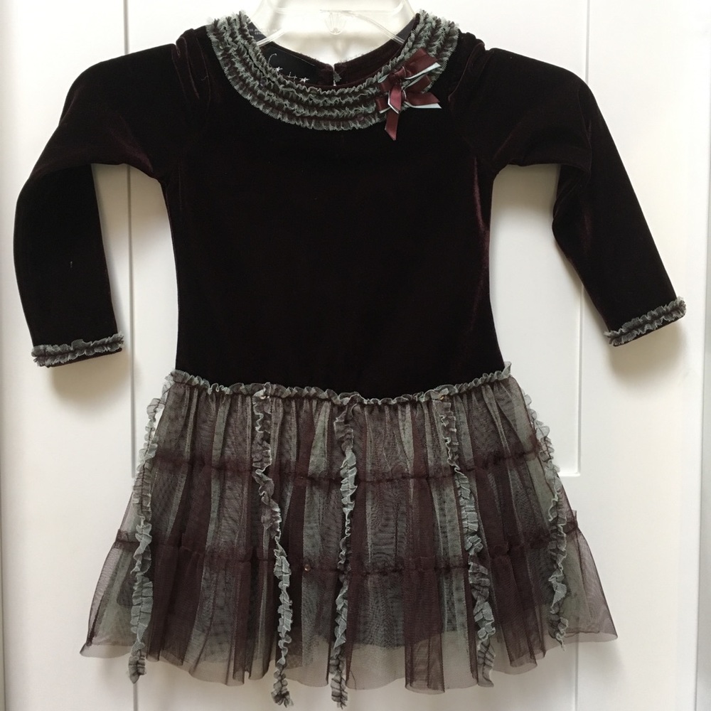 Girls Biscotti Mint & Chocolate Velvet Tulle Dress